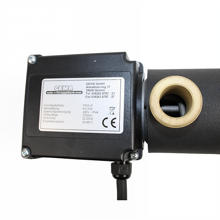 GEMA Durchlauferhitzer Pro 6kW/9kW, kompakte Zusatzheizung 🛠️ für Heizsysteme und PV, bei 30-85°C Temperatur 📈.