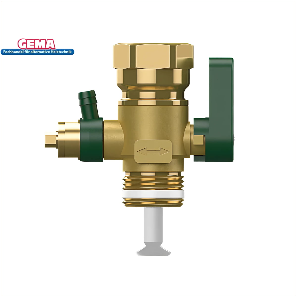 Brass plumbing valve mit grünen Akzenten für größere Durchgangsweiten in bestehenden Anlagen