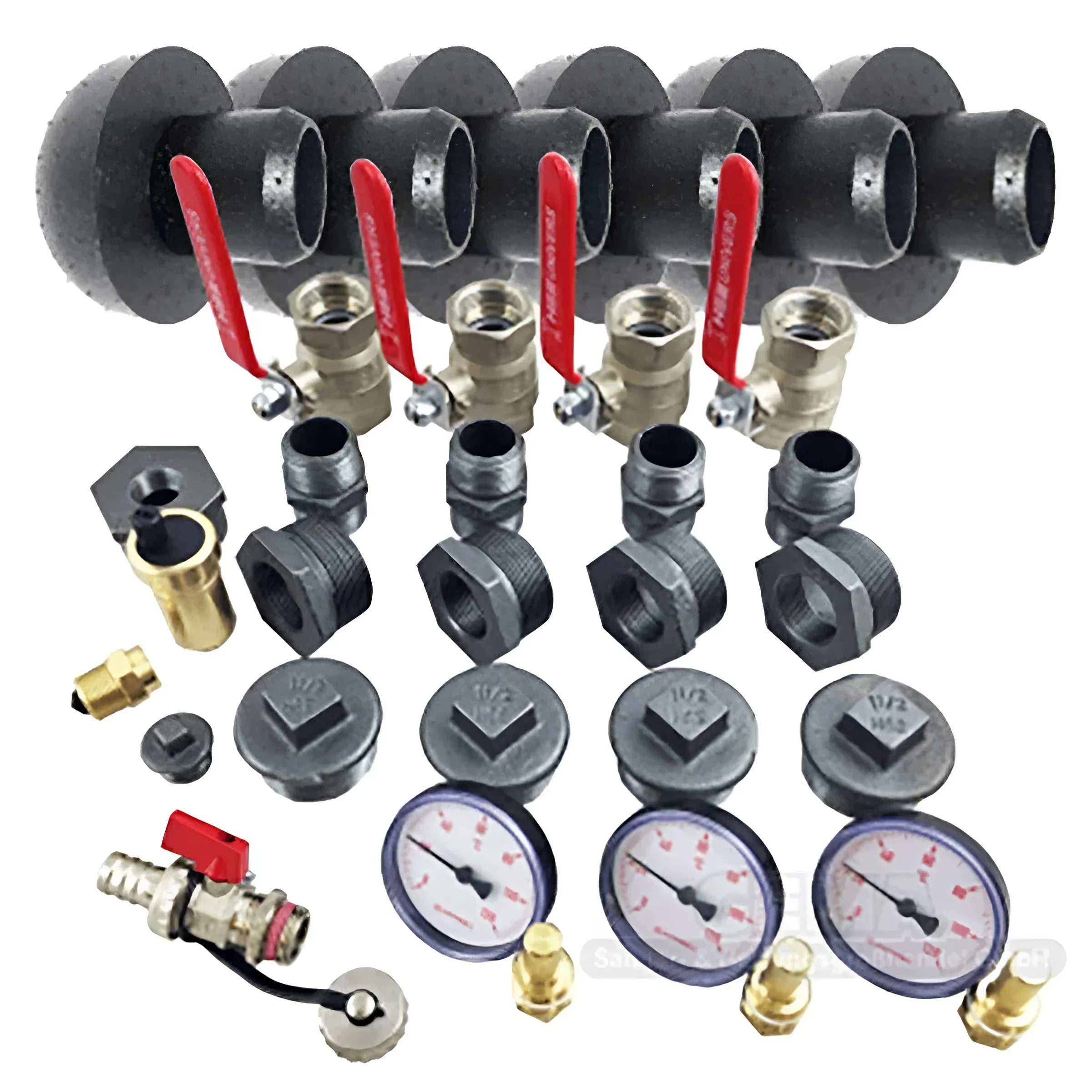 Plumbing manifold mit Ventilen und Anschlüssen für Thermoflux Pelling 25/75 Liter Pufferspeicher mit einfacher Bedienung
