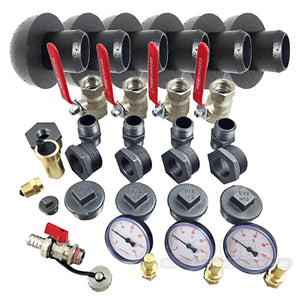Plumbing manifold mit Ventilen und Anschlüssen für Thermoflux Pelling 25/75 Liter Pufferspeicher mit einfacher Bedienung