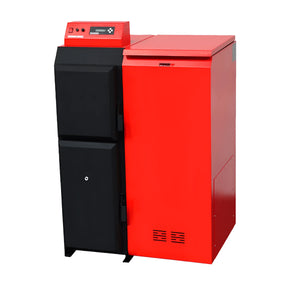 Red and black Thermoflux Pelling 50/185 mit Pufferspeicher ohne WT für effiziente Heizlösung