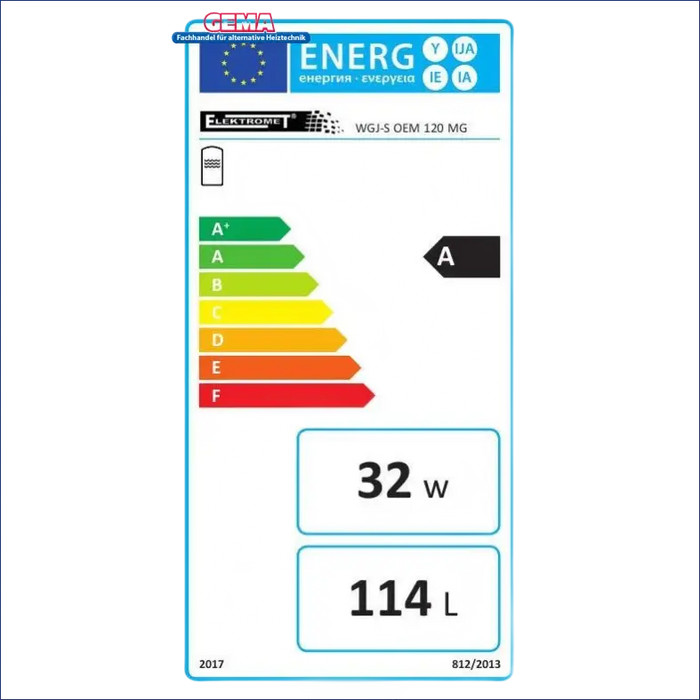 Energieeffizienzlabel für den Warmwasserspeicher 120 L mit Incoloy 825 Heizstab