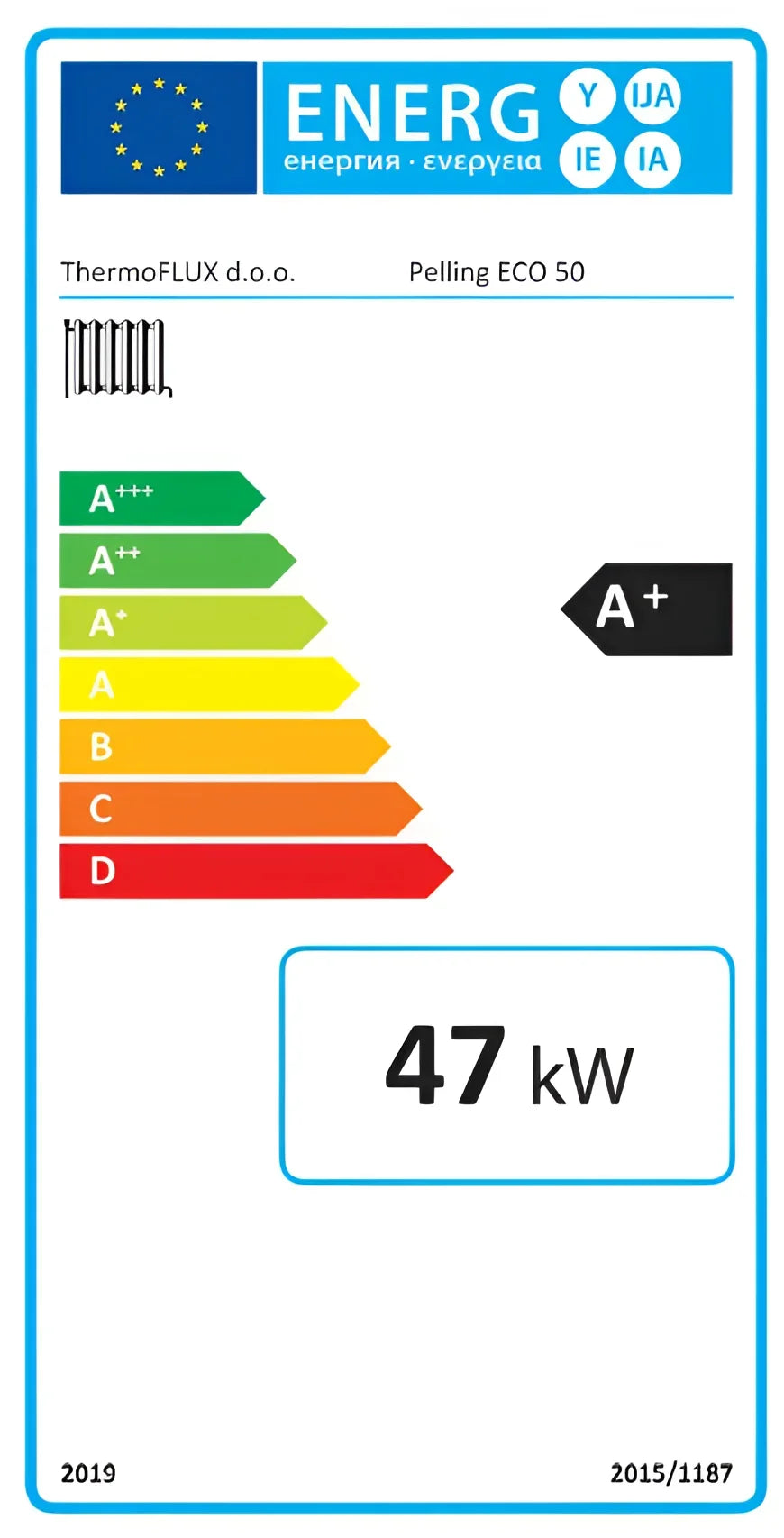 Energieeffizienzlabel am Thermoflux Pelling 50/185 mit Pufferspeicher ohne WT