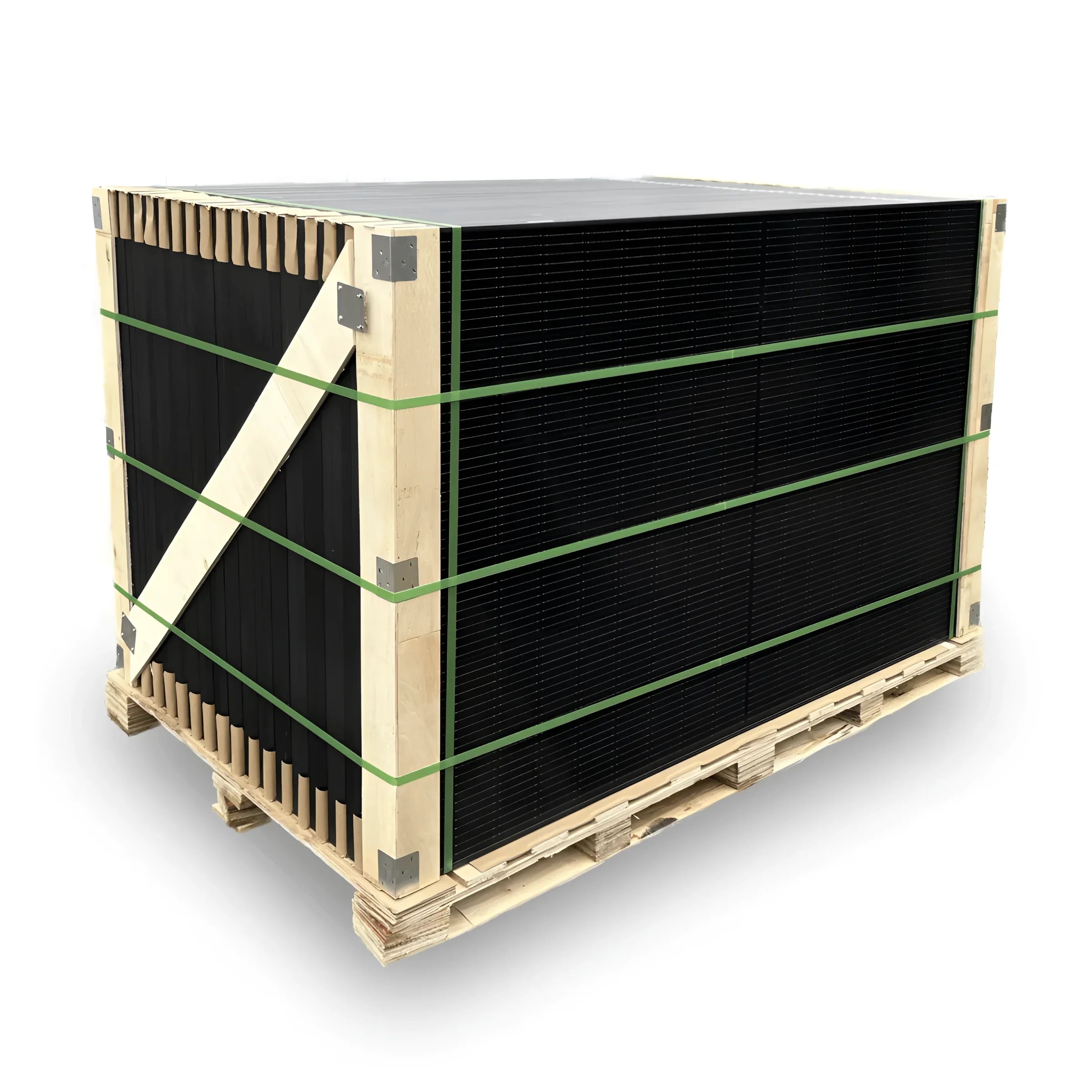 Trina Vertex S+ TSM-NEG9R.28 PV Modul bei Lieferung auf Holzpalette 📦⚡️, schwarze Glas-Glas Module, hohe Effizienz.