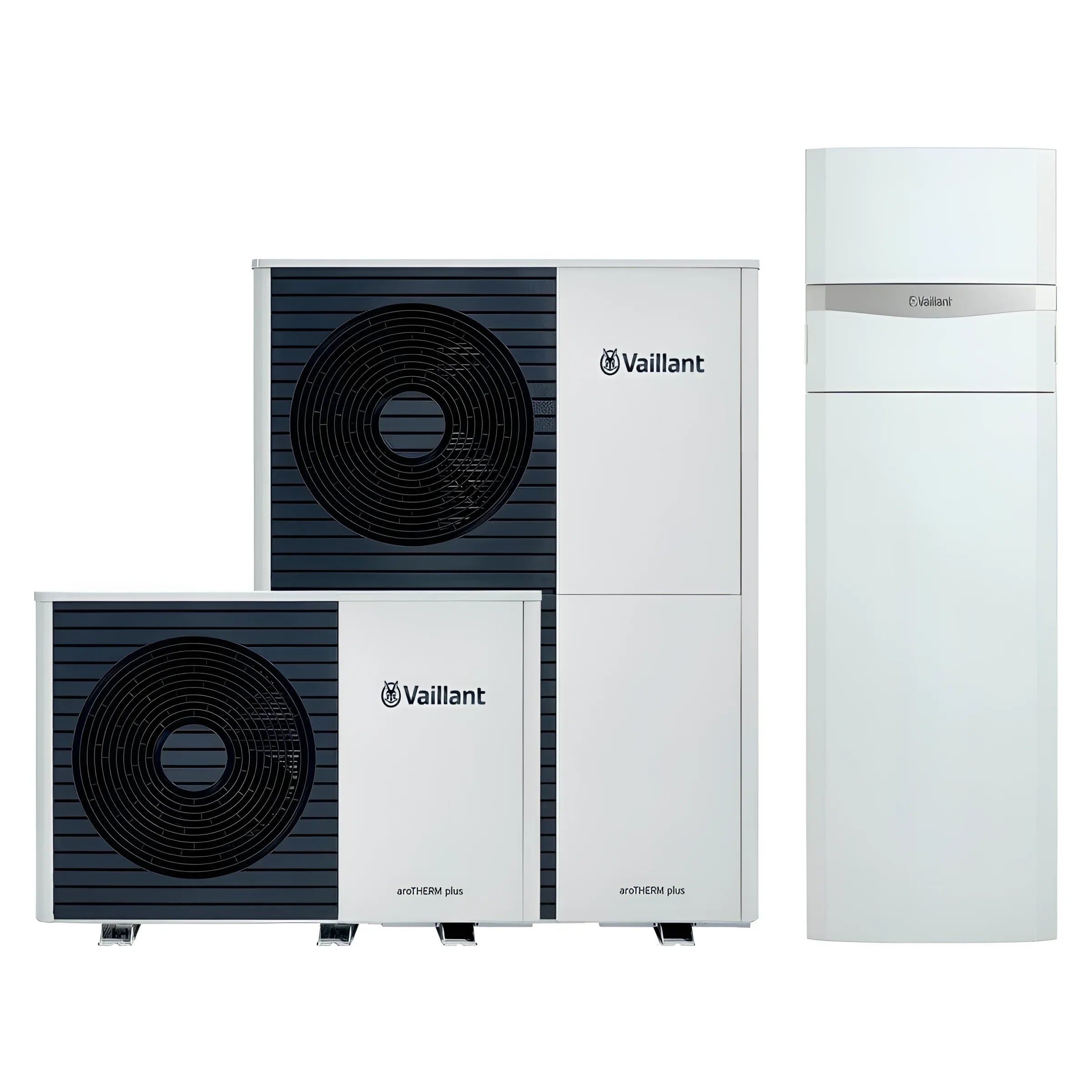 Bilder eines Vaillant aroTherm plus Luft-Wasser-Wärmepumpe Systems mit Wasserspeicher