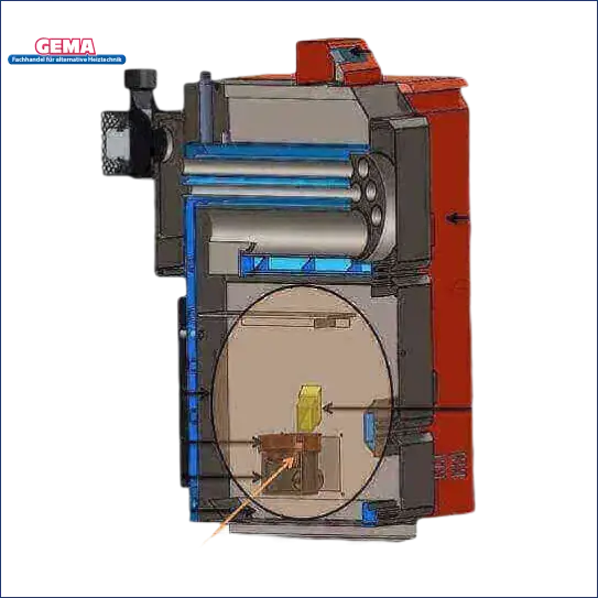 Diagramm des Pelletheizungssystems Pelling 25/135 mit Pufferspeicher und Zubehör