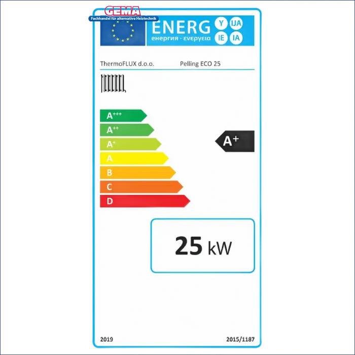 Energieeffizienzlabel am Thermoflux Pelling 25/135 mit Pufferspeicher ohne WT
