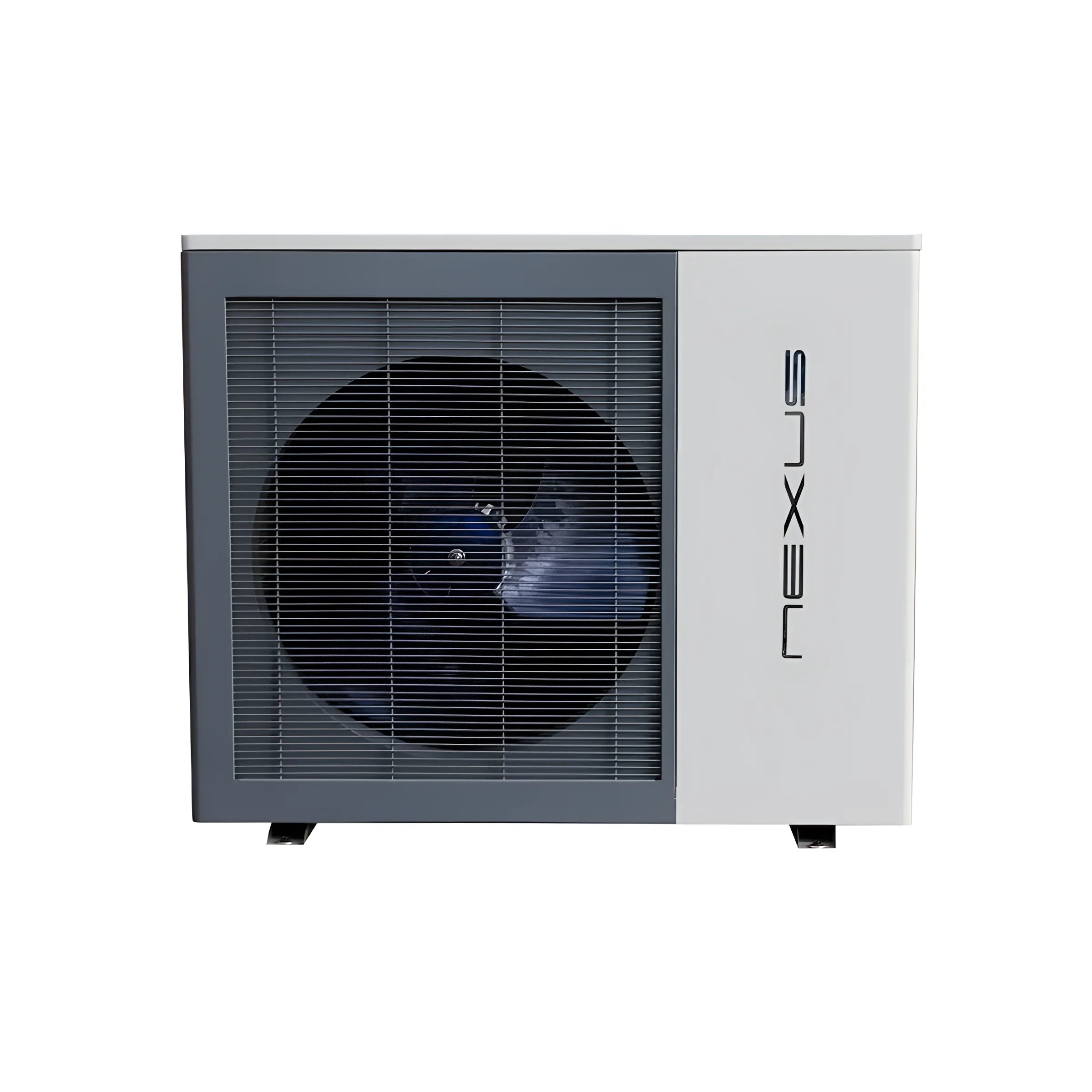 Graue und weiße Außeneinheit der Nexus Wärmepumpe Monoblock Luft Wasser Sunex Fish