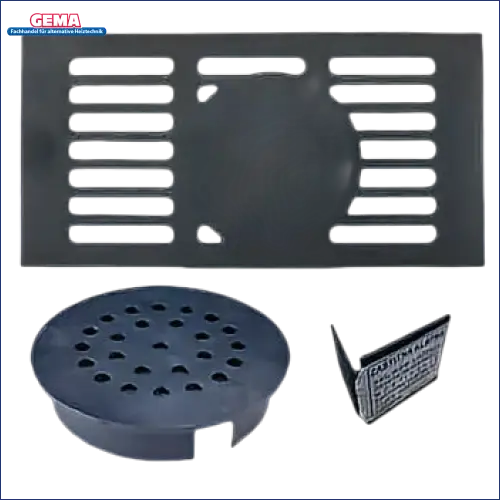 Schwarzer Metallablaufdeckel für Thermoflux Pelling 35/150 mit Pufferspeicher
