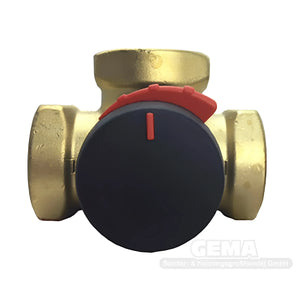 Brass valve mit schwarzen und roten Knöpfen für ESBE 3-Wegemischer VRG 131 in Heiz- und Boileranlagen
