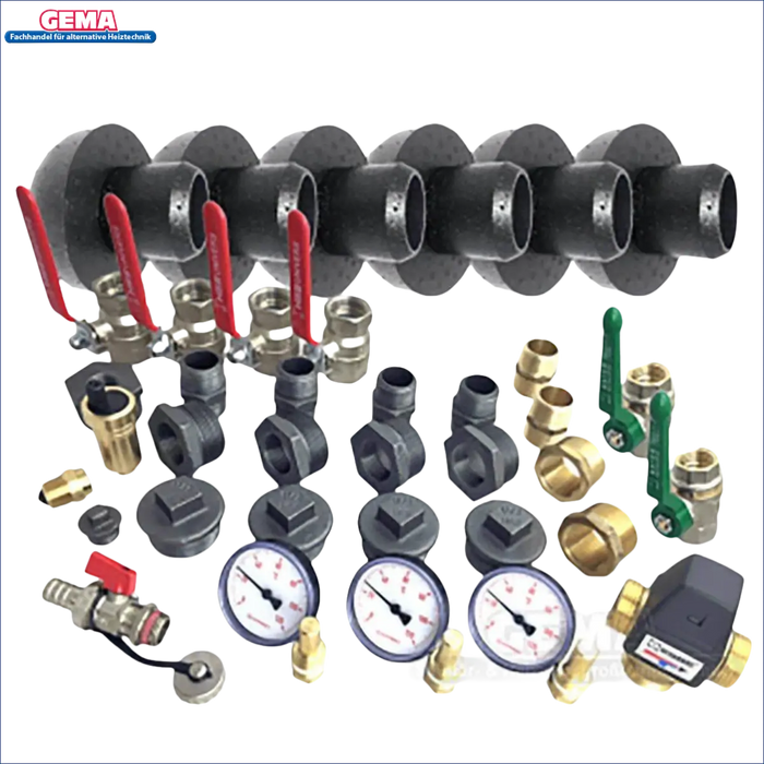 Plumbing manifold mit verschiedenen Armaturen für Thermoflux Pelling 35/150 mit Hygienespeicher