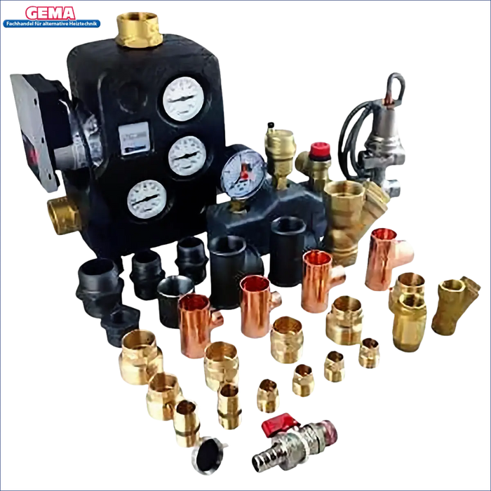 Bild von Rohrverbindern und Komponenten am Thermoflux Pelling 25/75 plus Hygienespeicher
