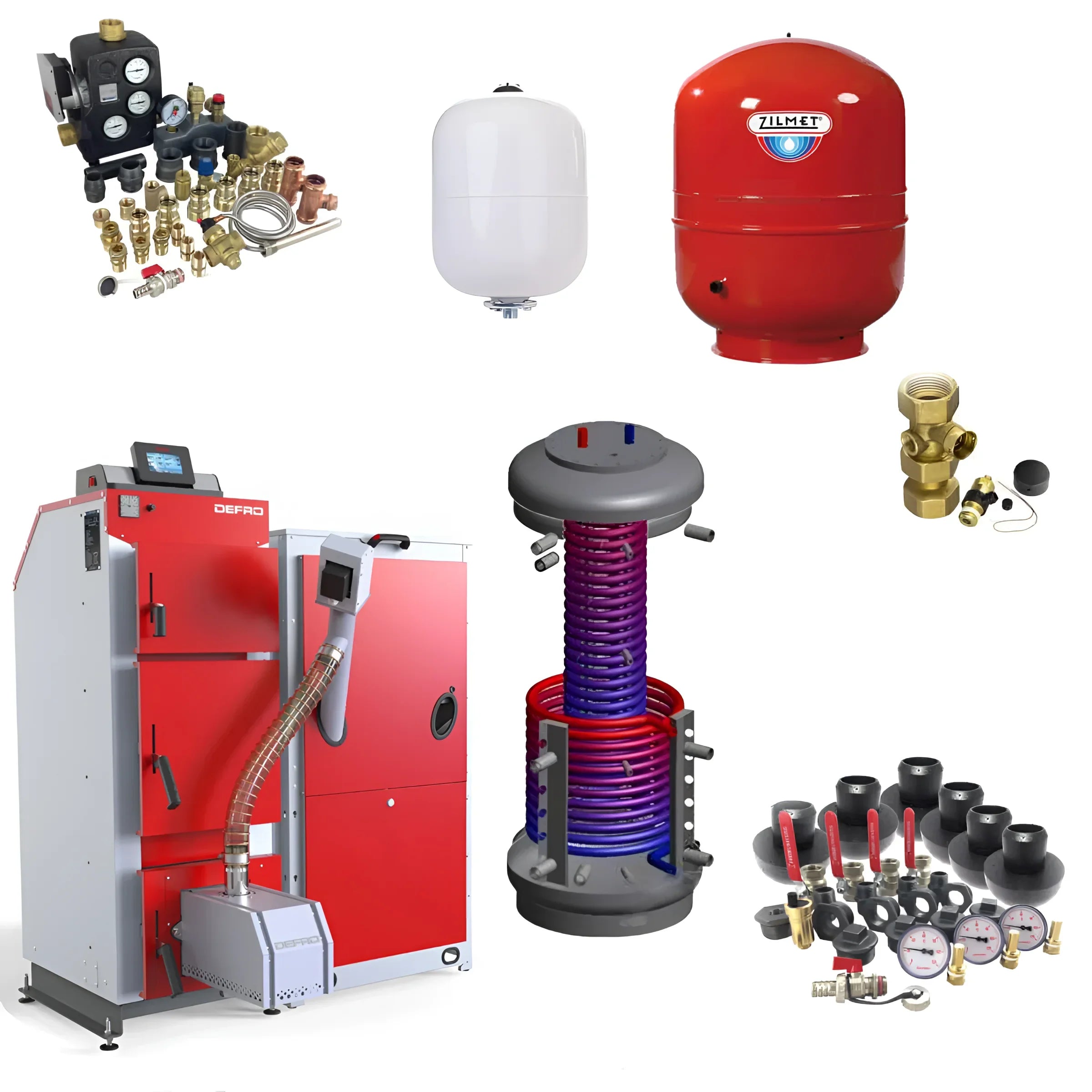 Heating system components of Defro Komfort Ekopell 14 kW with hygiene pufferspeicher and anschluss paket kombispeicher
