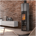 Stylish Edilkamin Tally S Evo 9,1 kW 🔥 in modern living room with stone wall and sleek furniture.