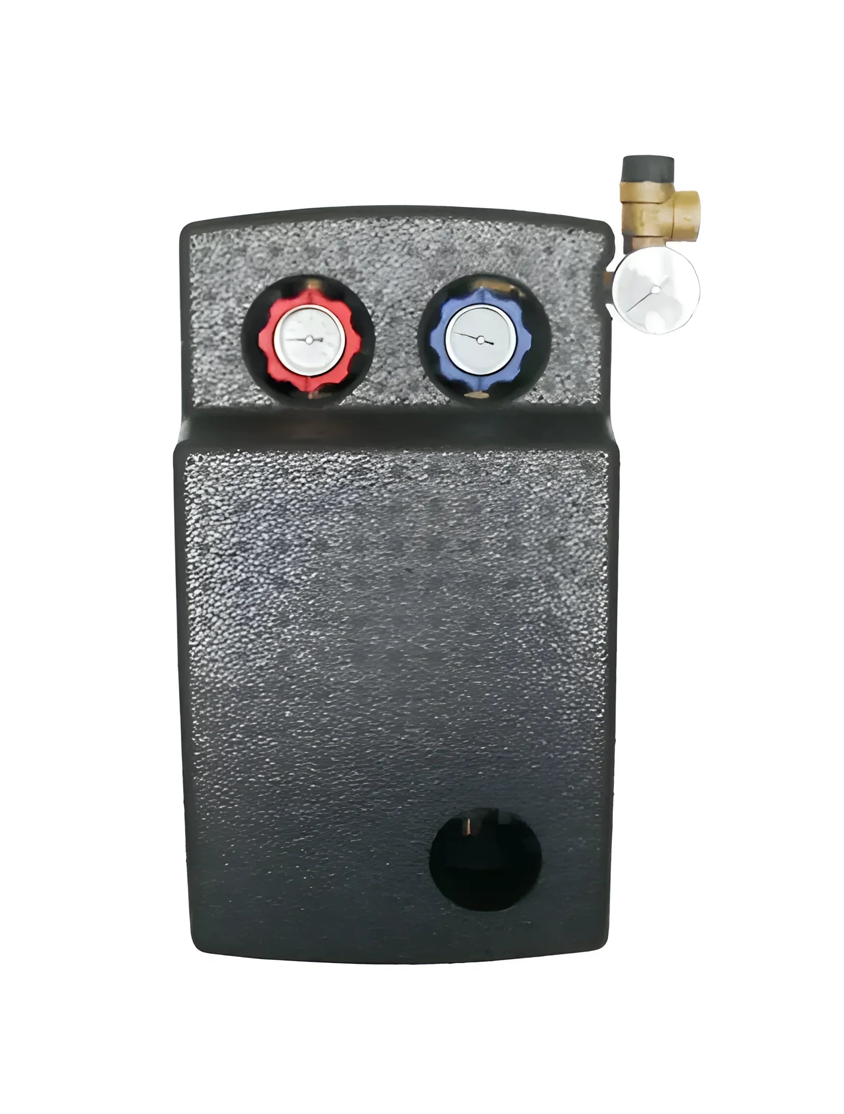 Schwarze rechteckige Wassersteuerungseinheit für Solarkit Flachkollektoren AMX sowie Solarregler Logo PWM