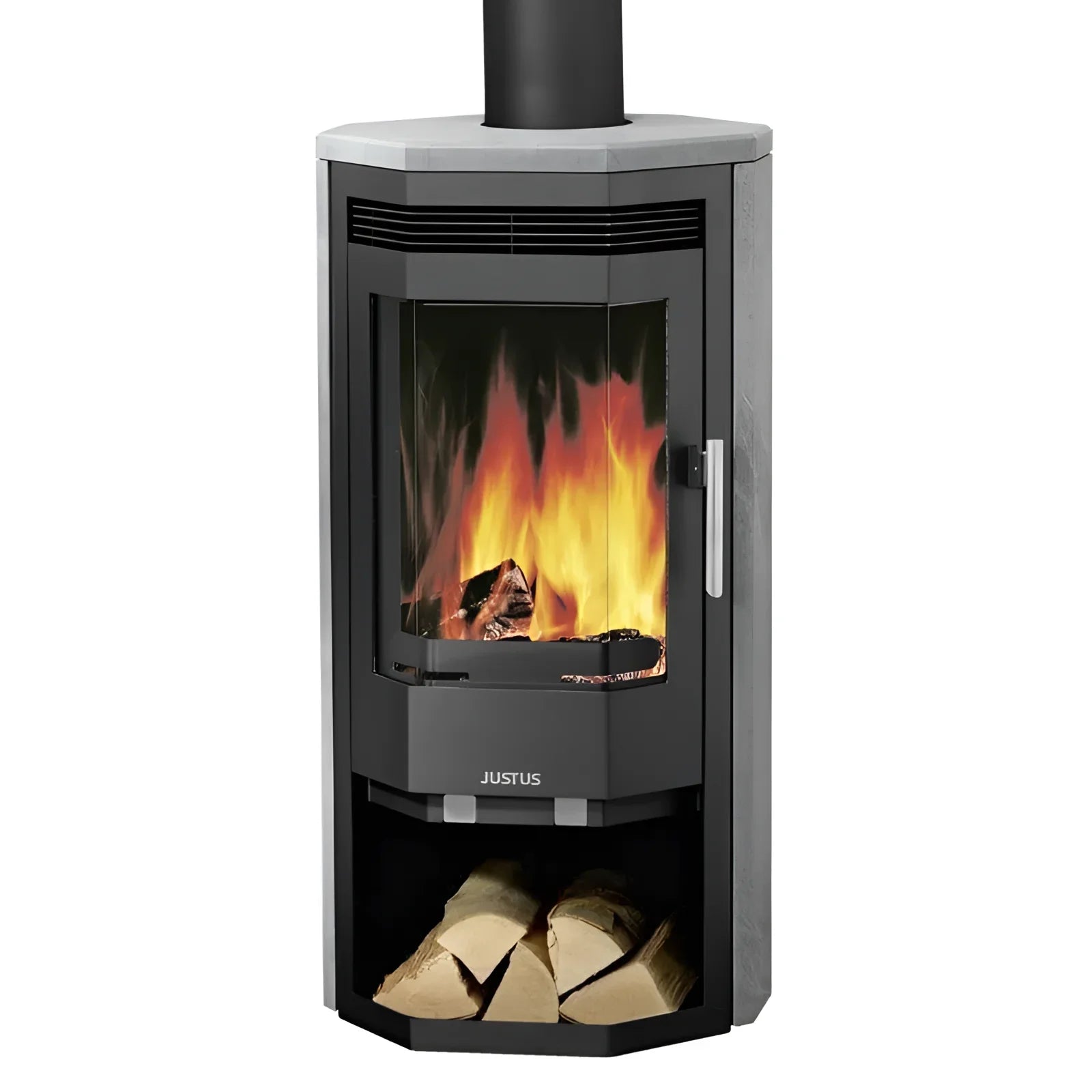 Burning wood stove with storage for Justus Usedom featuring externe Zuluft and 1px solid