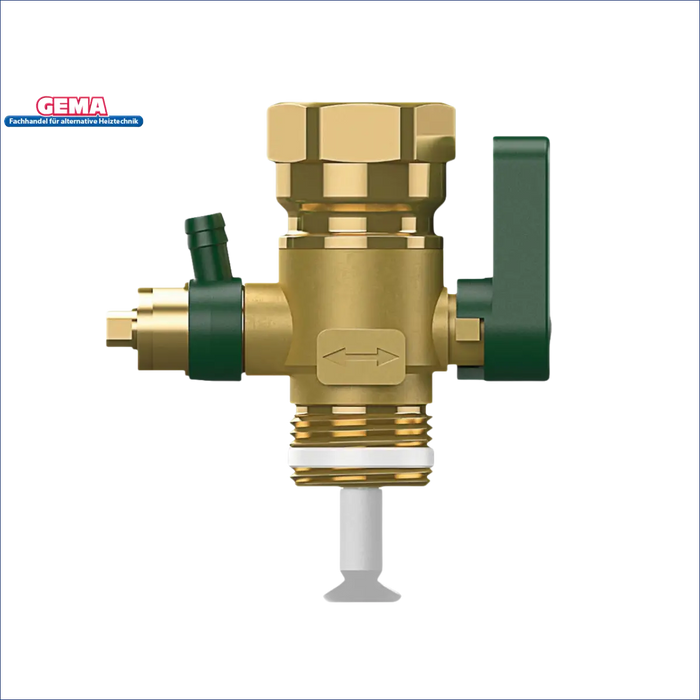 Brassene Rohrventil mit grünem Griff für Thermoflux Pelling 35/150 mit Hygienespeicher