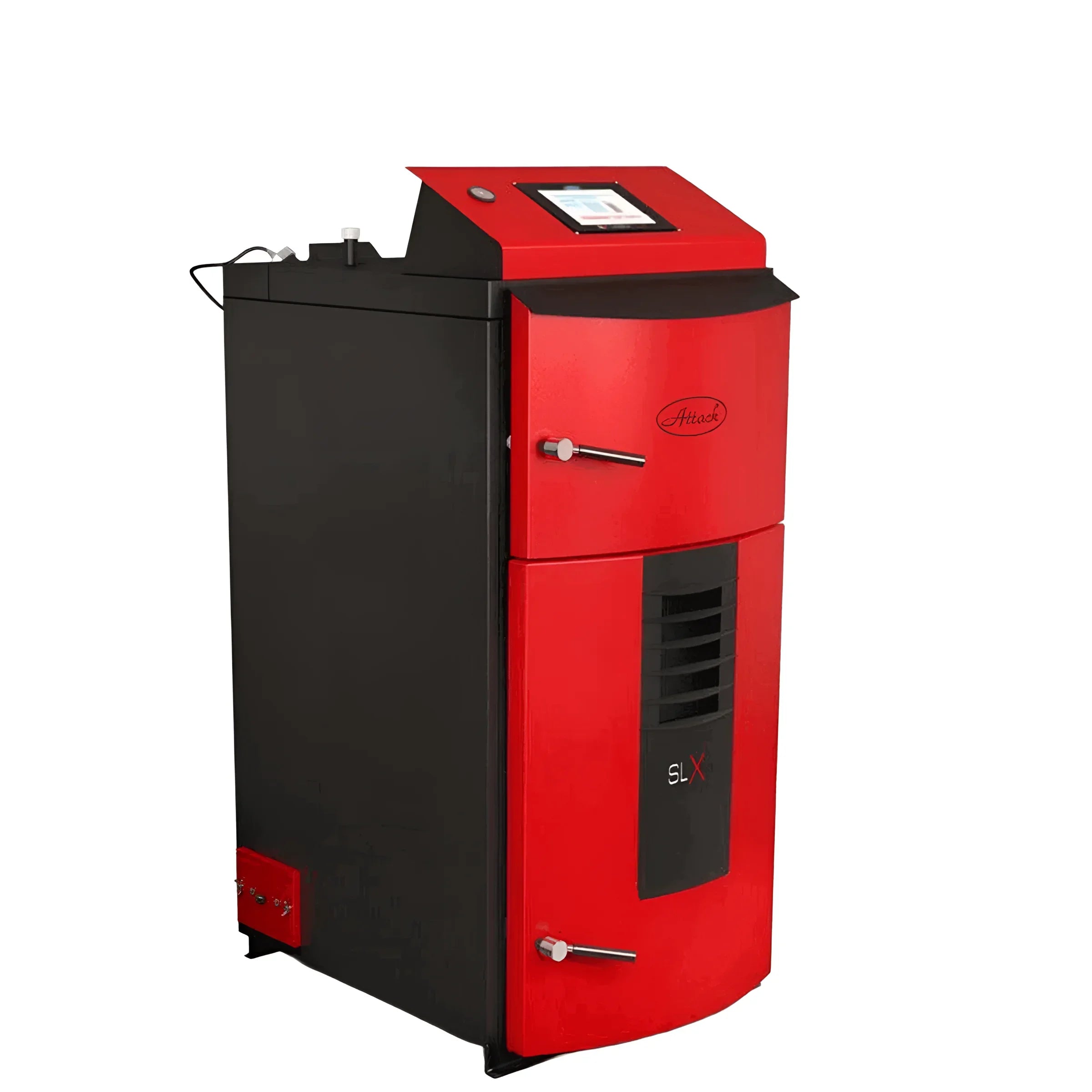 Roter und schwarzer Holzvergaserkessel Attack SLX Lambda 45 kW mit moderner Steuerung