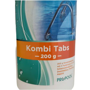 Kombi Tabs 200g 🚰 für effiziente Wasseraufbereitung in Schwimmbädern – Desinfektion, Flocken, Algenbekämpfung.