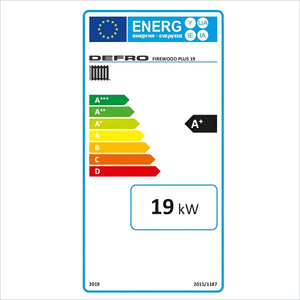 Energieeffizienzlabel für den Holzofen Defro Firewood Plus 19 kW Heizkessel