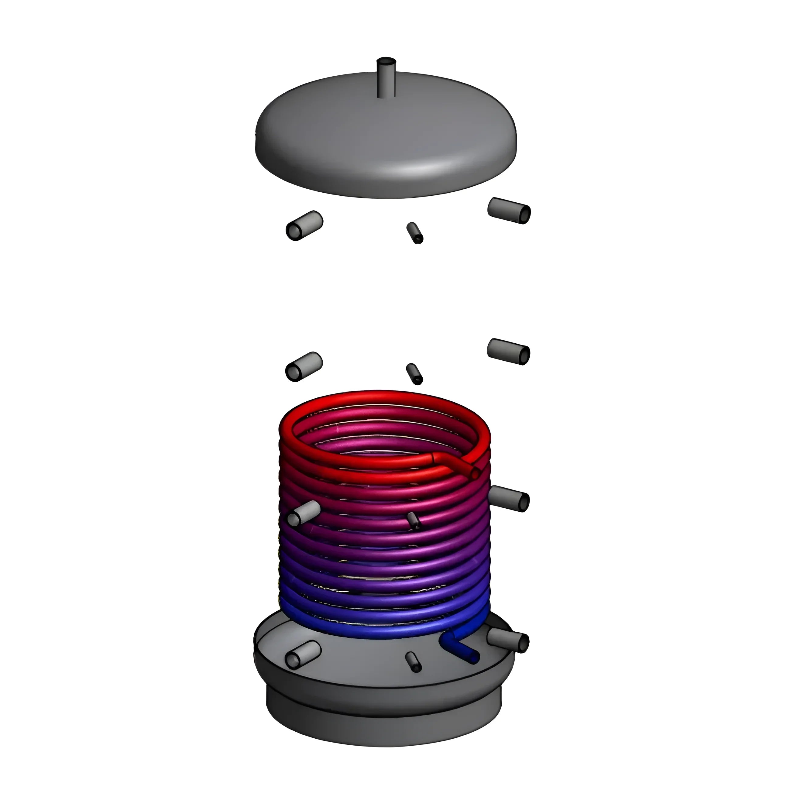 Explodierte Ansicht des Thermoflux Pelling 25/75 Liter Pufferspeicher mit einfacher Bedienung