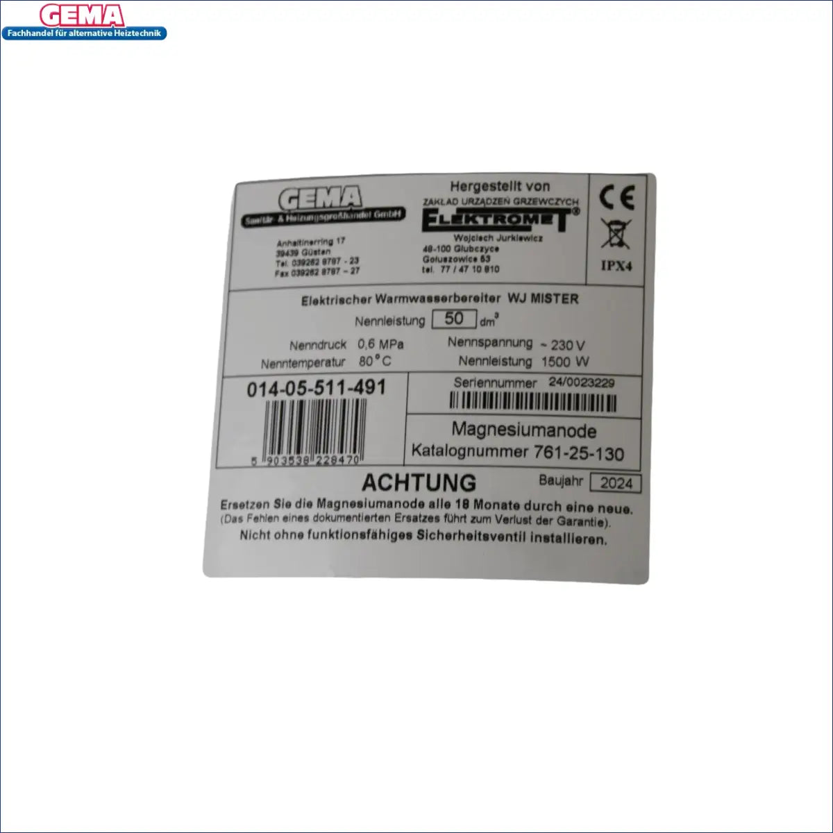 Appliance specification label of Elektrospeicher Warmwasserspeicher Boiler Elektroboiler für elektro hängespeicher brauchwasserspeicher