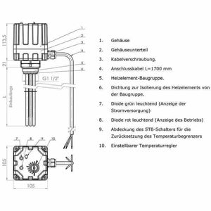 Elektroheizstab mit Regler und Thermostat 9,0 kW - GEMA Shop