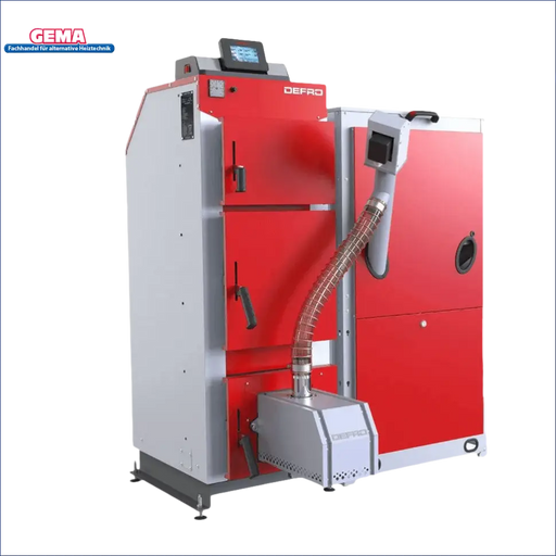 Roter und grauer Industriekessel Kombi-Pelletkessel Defro Komfort Ekopell 14 kW