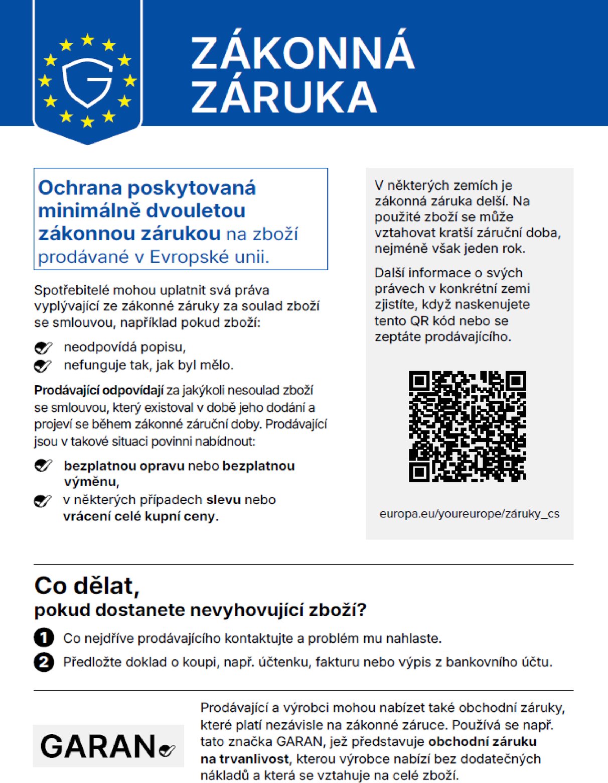 Harmonizované oznámení EU o zákonné záruce shody