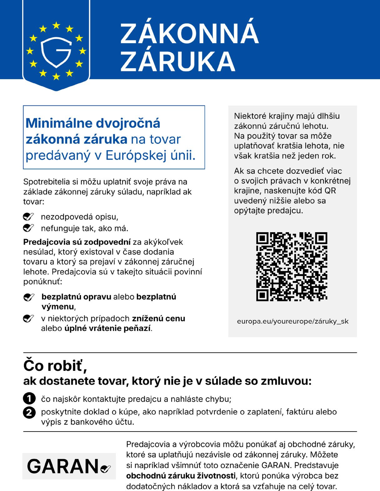 Harmonizované oznámenie EÚ o zákonnej záruke zhody